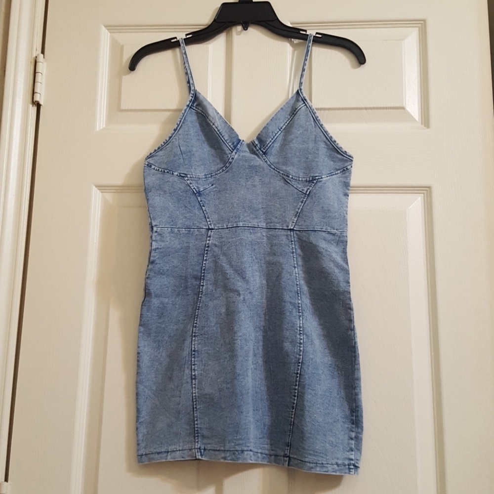 Light wash denim mini dress